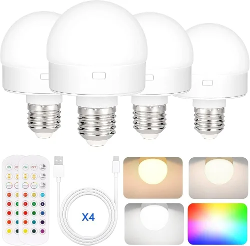 Miniatura 12 de Yochoice Bombilla de luz recargable con batería operada con control remoto E12, bombilla LED regulable con 15 colores seleccionables y 3