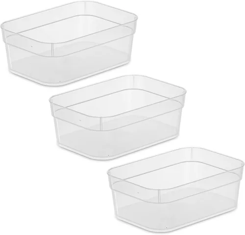 Sterilite 13558608 Bandejas de almacenamiento medianas con borde resistente y parte inferior texturizada para organización de escritorio y cajones,
