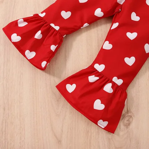 Miniatura 3 de TBUIALL Toddler Girls Valentine's Day Sleeveless Vest Tops Hearts Printed Bell Bottoms Pants Kids Outfits Swaddling Set
