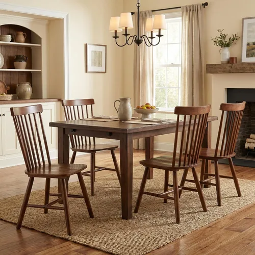Juego de 4 sillas de comedor de estilo granja, silla de comedor Windsor, sillas de cocina sin brazos con respaldo de espiral, sillas laterales de