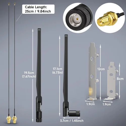 Miniatura 5 de Bingfu Antena WiFi de tres bandas 2.4GHz 5GHz 6E Wifi6 y cable de 8 pulgadas con soporte de ranura para tarjeta de red inalámbrica Intel M.2 NGFF