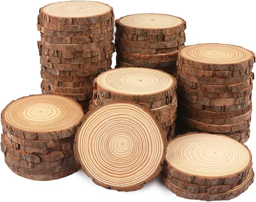 Miniatura 16 de 4 piezas de rodajas de madera natural de 10-12 pulgadas, círculos de madera de pino sin terminar con corteza para posavasos, manualidades DIY