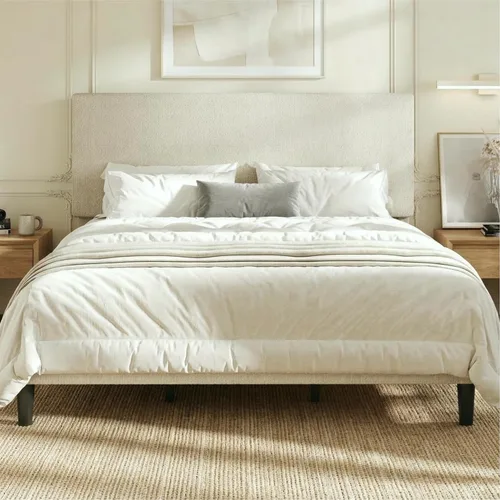 Miniatura 12 de SHA CERLIN - Base de cama con plataforma de tamaño completo con cabecera ajustable y soporte de listones de madera, base de colchón tapizada