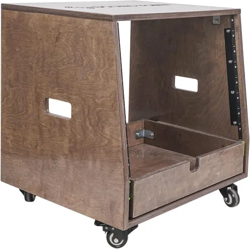 Miniatura 11 de Sound Town Estante inclinado de madera contrachapada de abedul báltico macizo de 12U con espacio de estante de 12U, cajón extra de 2U, patas