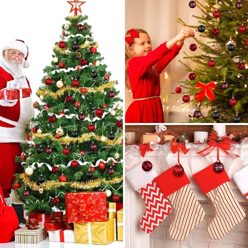 Miniatura 5 de 24 bolas de Navidad para árbol, adornos de Navidad rojos y negros de 1.2 in/1.18 pulgadas, bolas de lentejuelas con purpurina, decoración de árbol