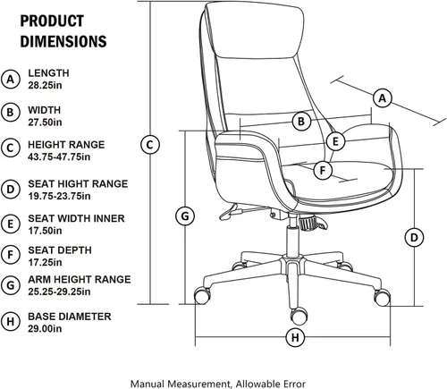 Miniatura 2 de Glitzhome Silla de oficina de respaldo alto, moderna silla giratoria ergonómica de oficina, silla de escritorio ajustable para oficina en casa