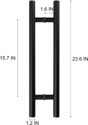 Miniatura 2 de Manija de puerta comercial de 24 pulgadas, acero inoxidable 304 resistente, separadores sólidos para puertas de vidrio/granero (negro)
