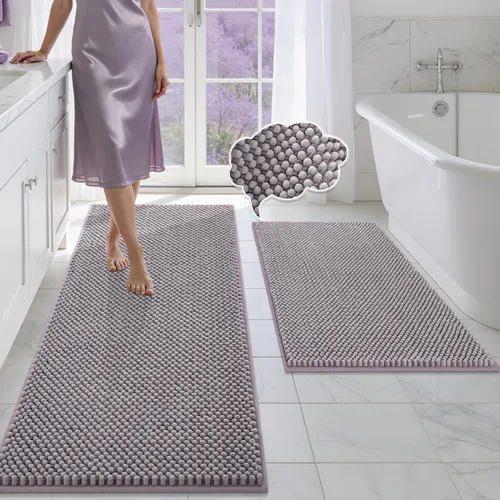 Miniatura 21 de BSICPRO Juego de alfombras de baño 2 piezas - Tapetes de baño de chenilla antideslizantes - Gruesa y suave alfombra absorbente de salvia para baño