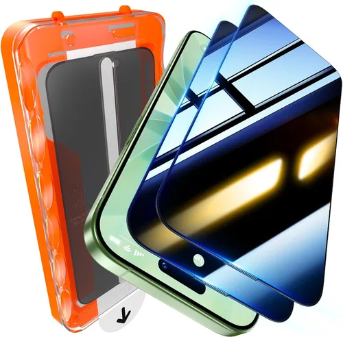 UniqueMe Paquete de 2 protectores de pantalla de privacidad para iPhone 16 Pro/iPhone 17, [grado militar inastillable y dureza 9H+] Pantalla de Negro