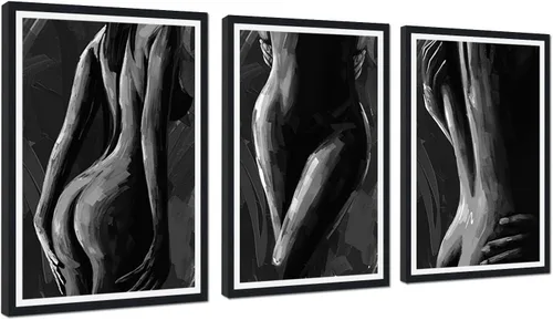 Miniatura 67 de Novatique 3 piezas de arte de pared sexy en blanco y negro para parejas desnudas, decoración de pared abstracta de amor para mujeres y hombres, arte