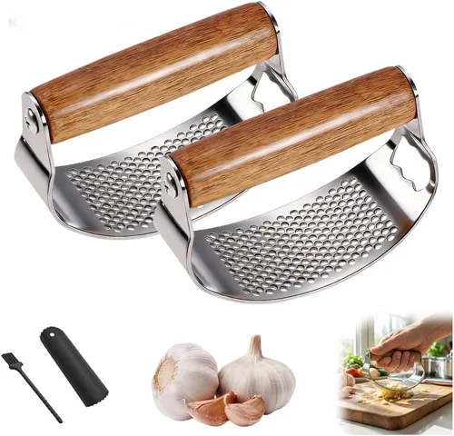 Miniatura 8 de Mecedora de prensa de ajo mejorada, prensa manual de ajo con pelador, molinillo de ajo de mango ancho para herramientas de cocina en el hogar