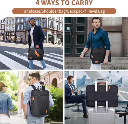 Miniatura 2 de ESTARER Bolsa para laptop 3 en 1 para hombres, mochila para laptop de 17-17.3 pulgadas, bolsa bandolera para computadora para Nailon Negro