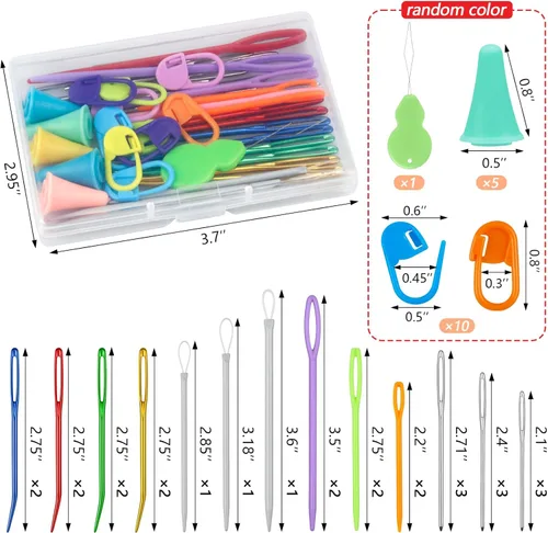 Miniatura 2 de FIVEIZERO Juego de 43 agujas para hilo, agujas para hilo surtidas, agujas curvas para tapicería, agujas para tejer, agujas de zurcir con ojo grande
