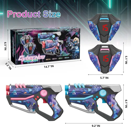 Miniatura 6 de Juego de 2 pistolas de láser tag, juego multijugador de láser tag para niños de 8, 9, 10, 11, 12+ años, niños y niñas, juego familiar