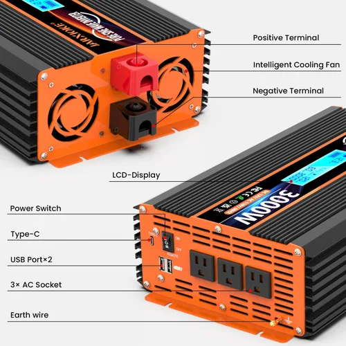 Miniatura 4 de Inversor de Potencia de Onda Sinusoidal Pura de 2500 Vatios, Convertidor de 12V DC a 110V 120V para Familia, RV, Sistema Solar Fuera de la Red