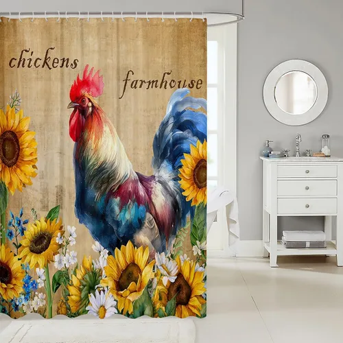 Miniatura 2 de Lindas cortinas de ducha para niños, cortinas rústicas de gallina, decoración de dormitorio de niñas y adultos, girasoles animales, plantas