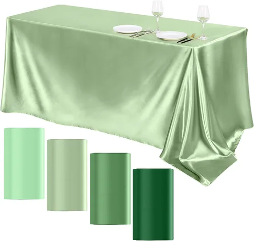 Miniatura 19 de TURSTIN Paquete de 4 manteles de satén negro de 102 x 58 pulgadas, mantel rectangular de seda brillante, tela suave, decoración de mesa para bodas