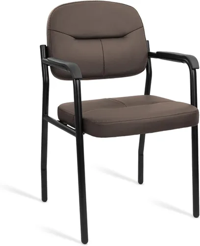 Miniatura 12 de CLATINA Juego de 2 sillas de cuero para invitados de oficina, sillas de recepción, sin ruedas, con reposabrazos y soporte de madera, sillón