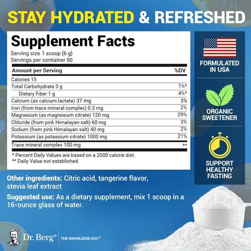 Miniatura 3 de Dr. Berg Zero Sugar Hydration Keto Electrolyte Powder - Mejorado con 1000 mg de potasio y sal rosa real del Himalaya (no sal de mesa) - Suplemento