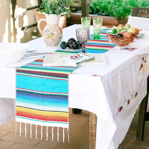 Miniatura 4 de Camino de mesa mexicano, paquete de 8 unidades, 14 x 110 pulgadas, decoración de fiesta temática mexicana grande para fiesta del Cinco de Mayo