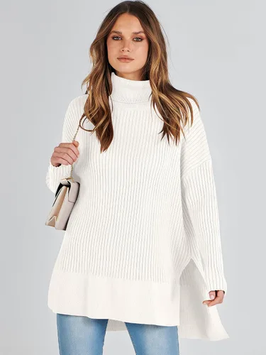 Miniatura 2 de ANRABESS Suéter de cuello alto de gran tamaño para mujer 2023, suéter de punto acanalado de moda para otoño