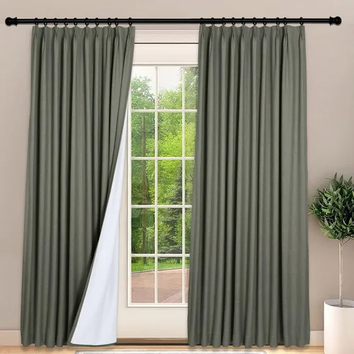 Miniatura 9 de Frelement Cortinas 100% opacas con forro térmico, cortinas de lino para decoración de Navidad, cortinas plisadas con aislamiento térmico