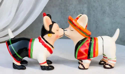Miniatura 8 de Ebros Chi Chi Chi Kissing Mexicano Chihuahua Mascota Perro con sombrero y serape pareja salero y pimentero Set de figuras de cerámica para fiesta