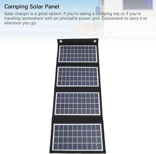 Miniatura 8 de Panel solar portátil, cargador de panel solar plegable de 30 W 5 V con salidas USB duales, panel solar a prueba de agua de 4 pliegues con 2 ganchos