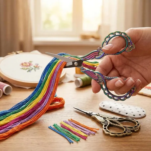 Miniatura 3 de Juego de 2 tijeras de bordado con cubiertas, bonitas asas de diseño recortadas, puntas afiladas para un corte preciso, ideal para manualidades, Azul