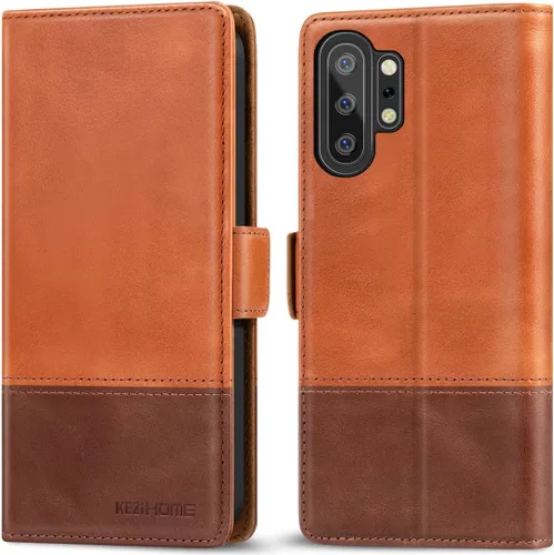 Miniatura 9 de KEZiHOME Funda tipo cartera de piel auténtica para Samsung Galaxy Note 10 Plus 5G con bloqueo RFID y ranura para tarjeta de crédito, soporte