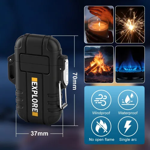 Miniatura 7 de LcFun Encendedor eléctrico USB C recargable de plasma resistente al viento, encendedores de arco sin llama, fósforos a prueba de agua para camping