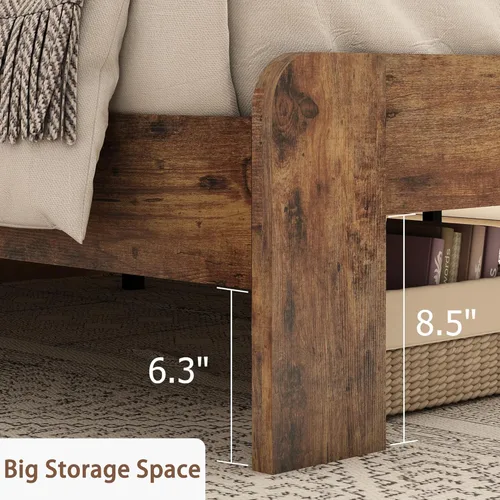 Miniatura 7 de Base de cama de tamaño matrimonial con cabecero, plataforma de madera rústica con soporte de 12 listones de madera, no necesita somier, sin ruido