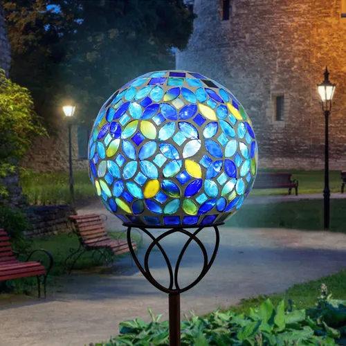 VCUTEKA Luces solares para exteriores, decoración de jardín, mosaico, luces solares de jardín, bola de vidrio impermeable, luz LED de estaca para