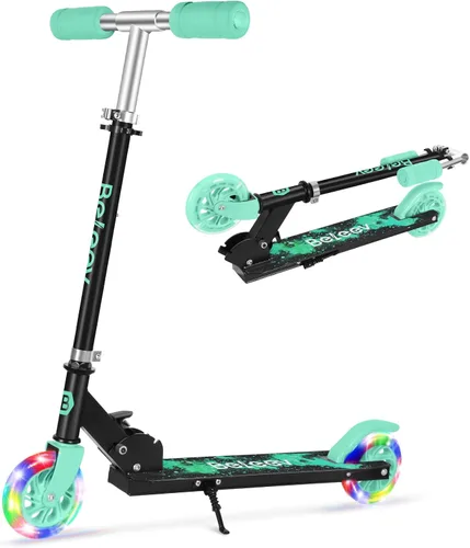 Miniatura 15 de BELEEV V1 Patinetas para niños, patineta plegable de 2 ruedas para niños y niñas, 3 alturas ajustables, ruedas iluminadas, patineta ligera con Rosa