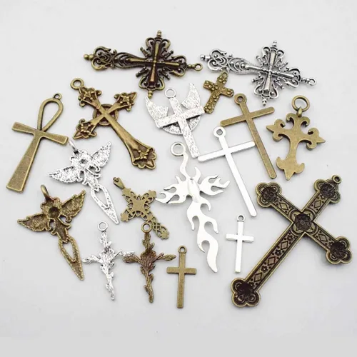 Miniatura 3 de Youdiyla Colección de colgantes de cruz grande de 3.53 oz – Espada de plata de bronce antiguo, ángel santo Jesús, cruz de paz, crucifijo de metal