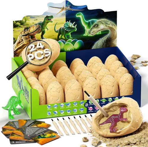 Miniatura 13 de Uregoio Kit de Excavación de 12 Huevos de Dinosaurio Juguetes para Niños, Kit de Excavación Sorpresa de Huevos de Dinosaurio con Lupa, Regalos