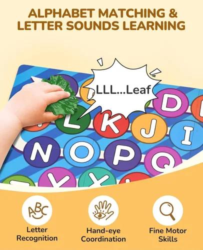Miniatura 2 de JoyCat Caja misteriosa del alfabeto para niños, 26 piezas de clasificación de letras a juego, actividades, sonidos de letras, juguetes