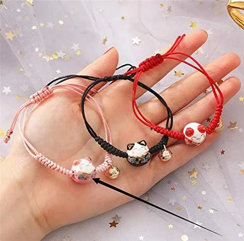 Miniatura 7 de Feng Shui Lucky Ceramics Cat Maneki Neko Fortune Pulsera de buena suerte riqueza pulseras de cuentas ajustable riqueza salud fortuna rico símbolo
