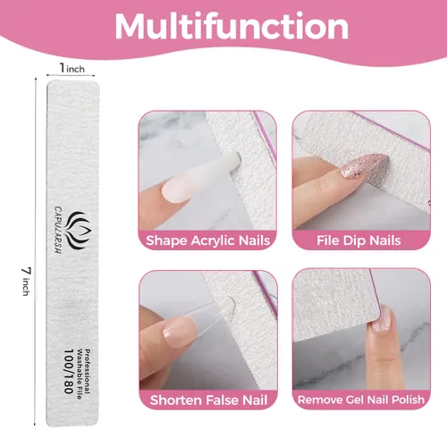 Miniatura 3 de 18 limas de uñas acrílicas – Capularsh 100/180 Grit Professional Double Side Emery Boards, lima de uñas gruesas reutilizables para inmersión de gel
