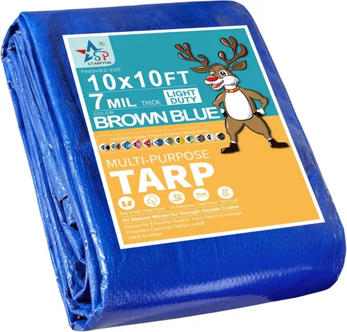 Miniatura 47 de STARPYNG - Lona azul de 7 mm 6x8 pies - Lona impermeable multifuncional azul - Lona impermeable de polietileno resistente a los rayos UV, a prueba