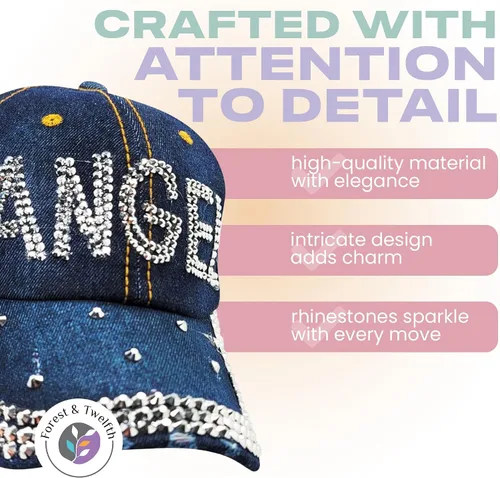 Miniatura 4 de Forest & Twelfth Gorra de béisbol de moda, adornado con diamantes de imitación de cristal, piedras preciosas sintéticas, bordado