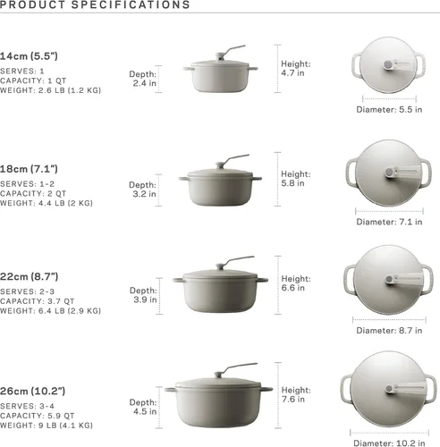 Miniatura 7 de Olla para Horno Holandés Vermicular 2.0 Olla de Hierro Fundido Esmaltada Ligera 18cm (2 qt) No Tóxica Compatible con Inducción Horno Mate