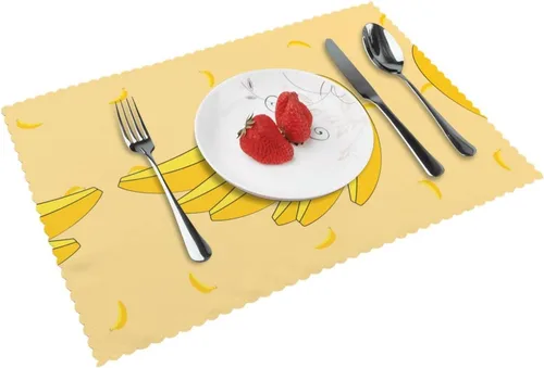 Rectangular Placemats Set of 4, Heat Resistant Cartoon Banana Printed Kitchen Dining Table Mats