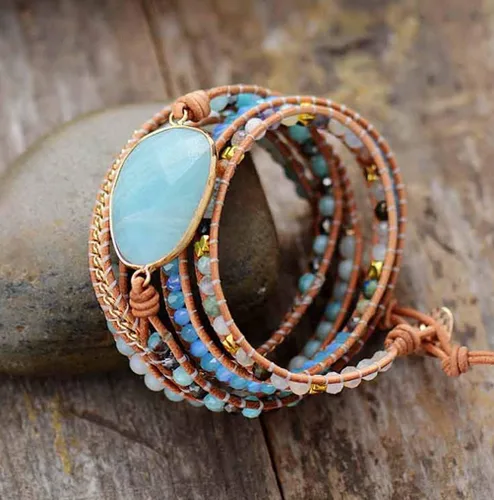 Miniatura 73 de ZOSOJONA - Pulseras bohemias hechas a mano de piedra natural, que dan vuelta, con cuentas de cristal de turquesa