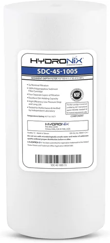 Hydronix SDC-45-1005 Cartucho de filtro de agua de sedimento de polipropileno NSF para toda la casa o comercial 4.5" x 10" - 5 micrones