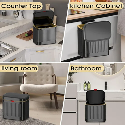 Miniatura 5 de Basurero de cocina para encimera o debajo del fregadero, cubo de compost pequeño de acero inoxidable de 1.05 galones, contenedor de compostaje