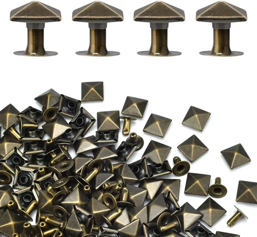 Miniatura 10 de CooBigo 100 juegos de remaches rápidos piramidales de 0.394 pulgadas, remaches pequeños de metal para muñecas de cuero, botas, ropa, collares