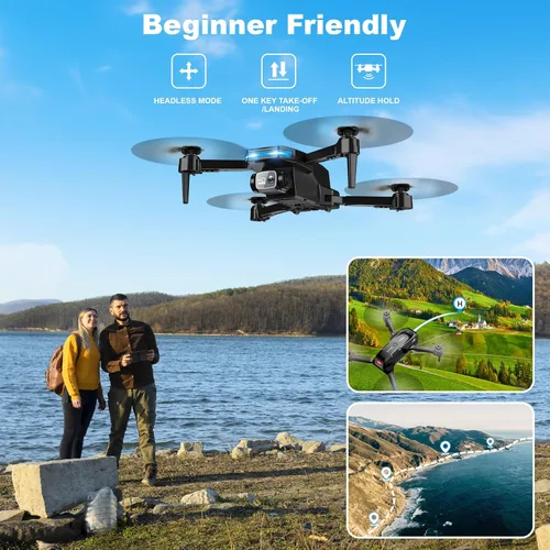 Miniatura 4 de Drone con cámara 1080P - Cuadricóptero plegable con control de gestos, giro 3D, inicio de una tecla, parada de emergencia, 2 baterías, más fácil