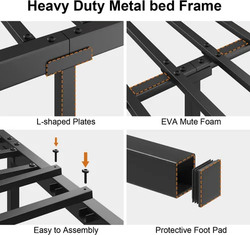 Miniatura 9 de LoVinson Full Size Bed Frame with Charging Station and LED Light, Metal Platform Bed with Storage Headboard, Noise Free, No Box Spring Needed, Easy