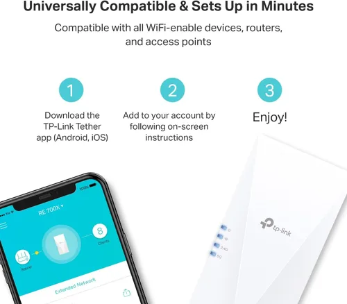 Miniatura 6 de TP-Link AX3000 - Extensor de Rango WiFi 6 Internet Booster (RE700X), Banda Dual, Modo AP con Puerto Gigabit, OFDMA, Beamforming, Configuración por